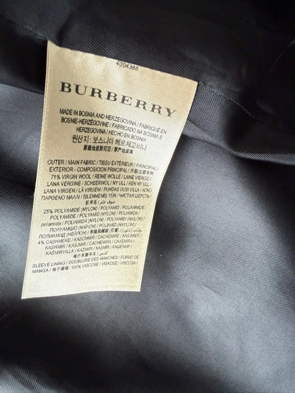 Burberry Black Wool Blend Coat with Signature Label - Picture 6 of 7